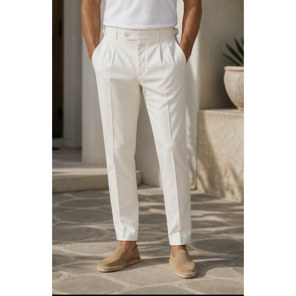Todd Snyder 32x32 White Pleated Side Tab Trousers Dress Pants Quiet Luxury